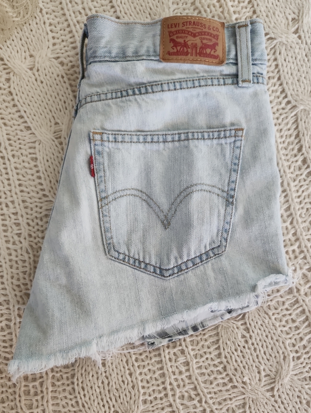 Levi's Light Blue Denim Shorts with Frayed Hem